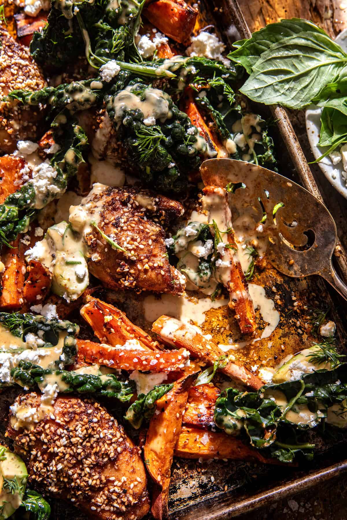 Sesame Feta Chicken and Sweet Potatoes