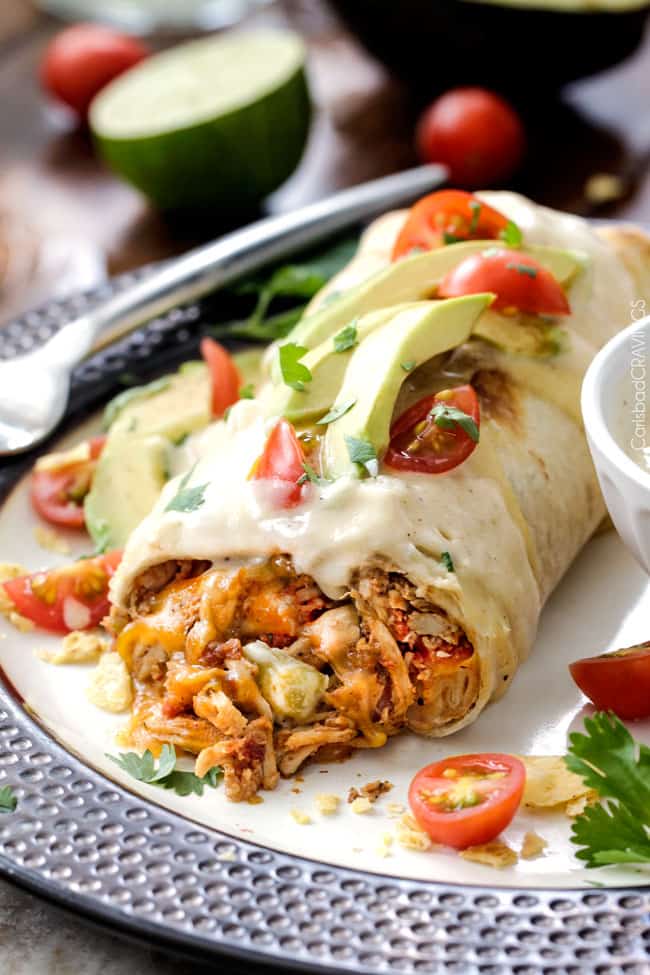 Slow Cooker Mexican Chicken Smothered Burritos