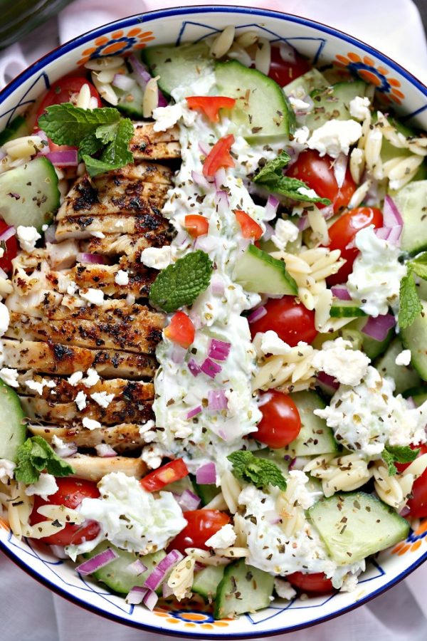 Greek Chicken Orzo Power Bowls