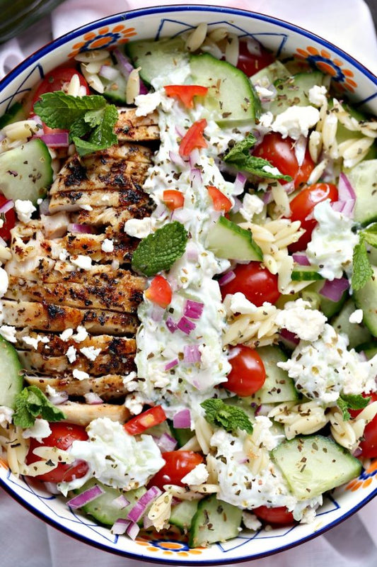 Greek Chicken Orzo Power Bowls